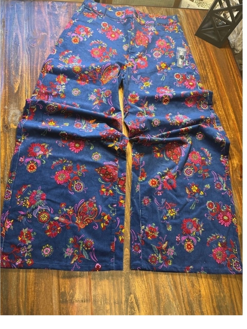 Modcloth Blue Floral Wide-Leg High-Rise Pants - Picture 2 of 6